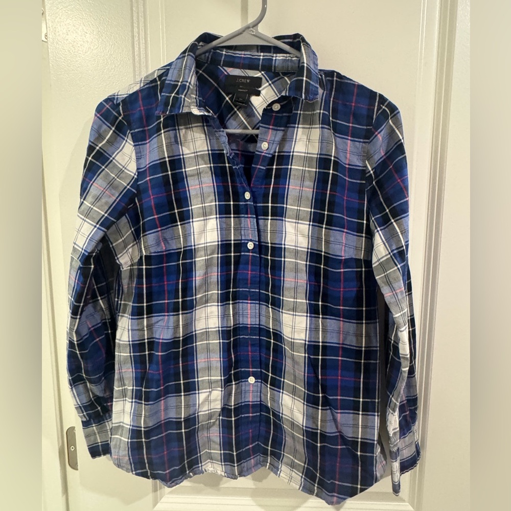 J. Crew Women’s Navy and White Plaid Button Down Shirt